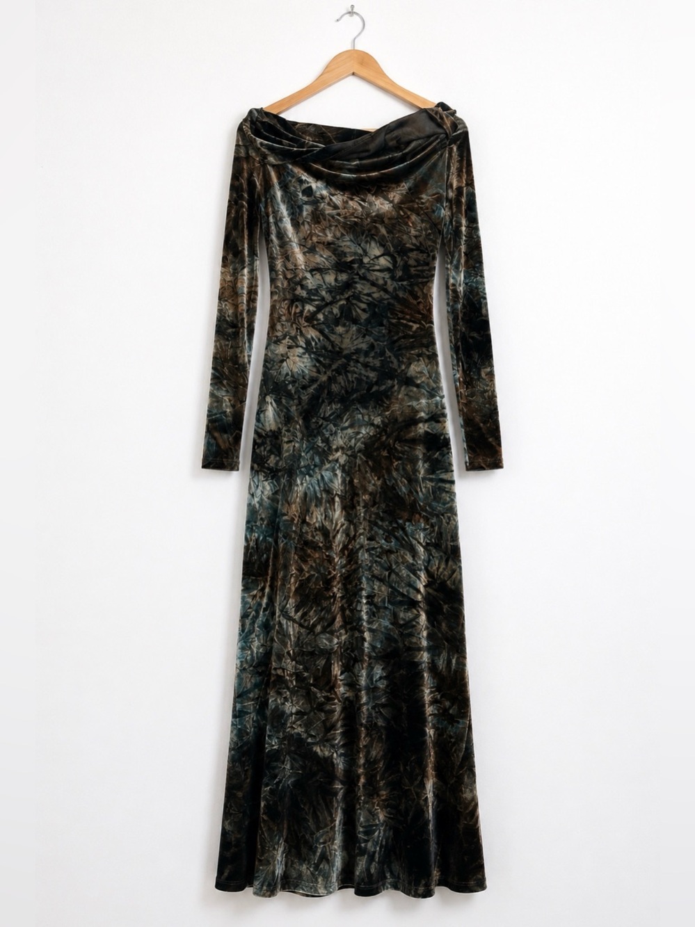 Alexia Admor Long Sleeve Maxi Dress in Deep Teal and Brown